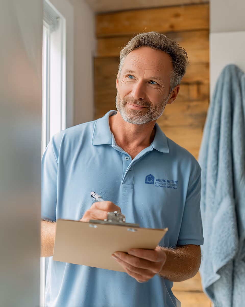 Four Aging In The Comfort Of Home® technicians in branded polos
